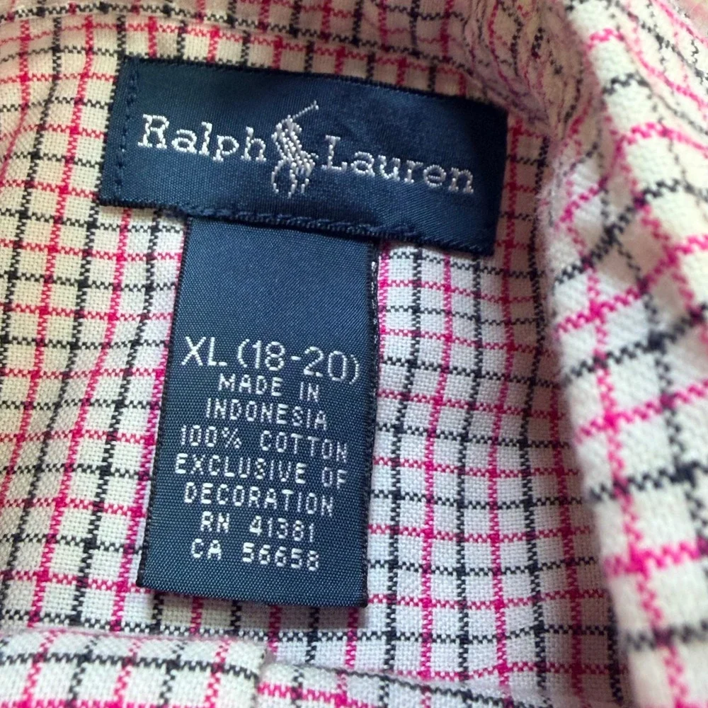 Ralph Lauren Button Down Boys XL 18-20 Pink Plaid Cotton Signature Pony Shirt